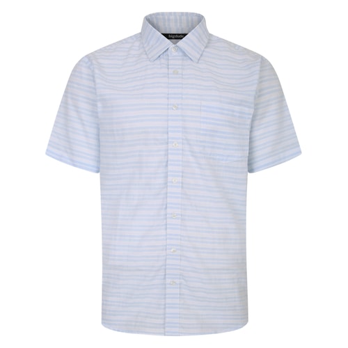 Bigdude Lightweight Summer Short Sleeve Striped Shirt Light Blue